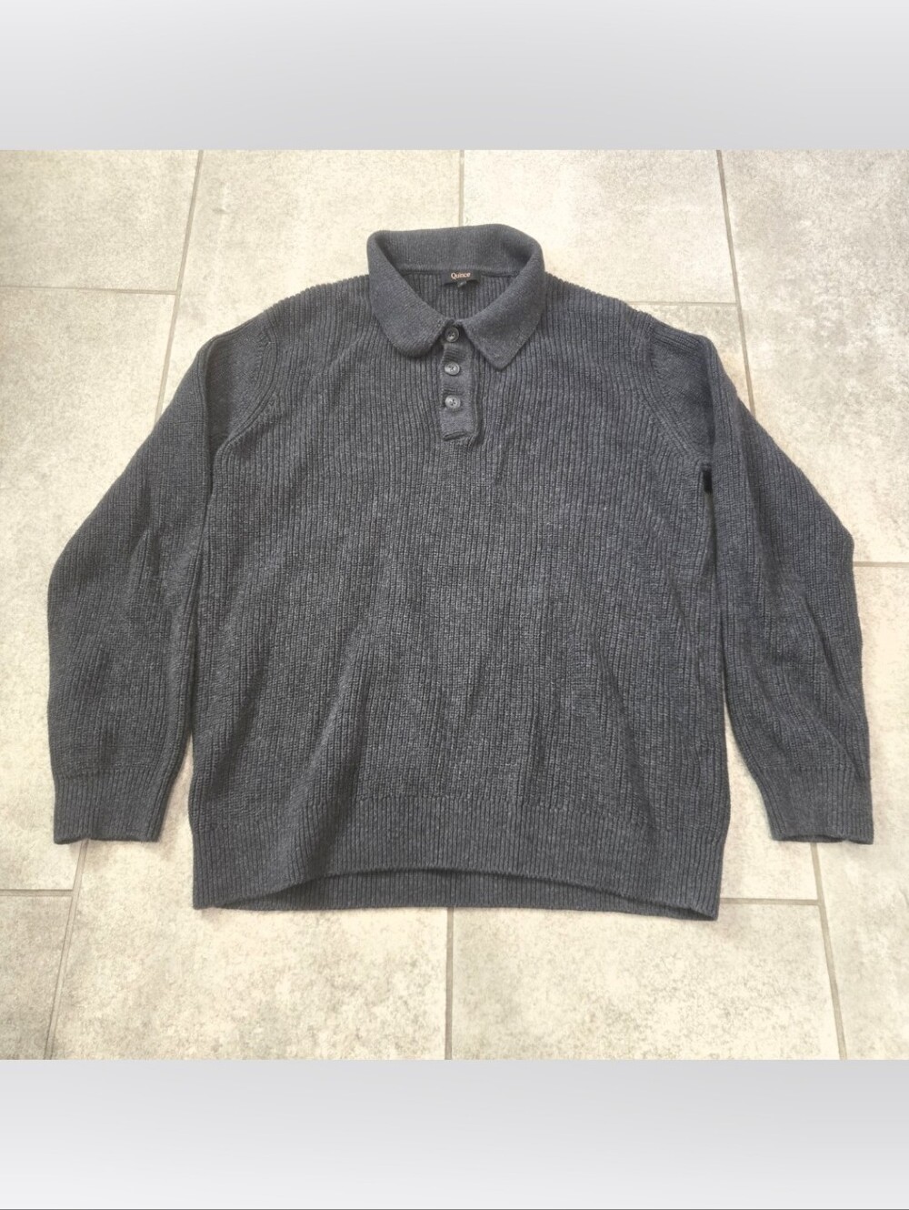 Quince Mens Organic Cotton Ribbed Polo Sweater Charcoal Gray Size L Preppy